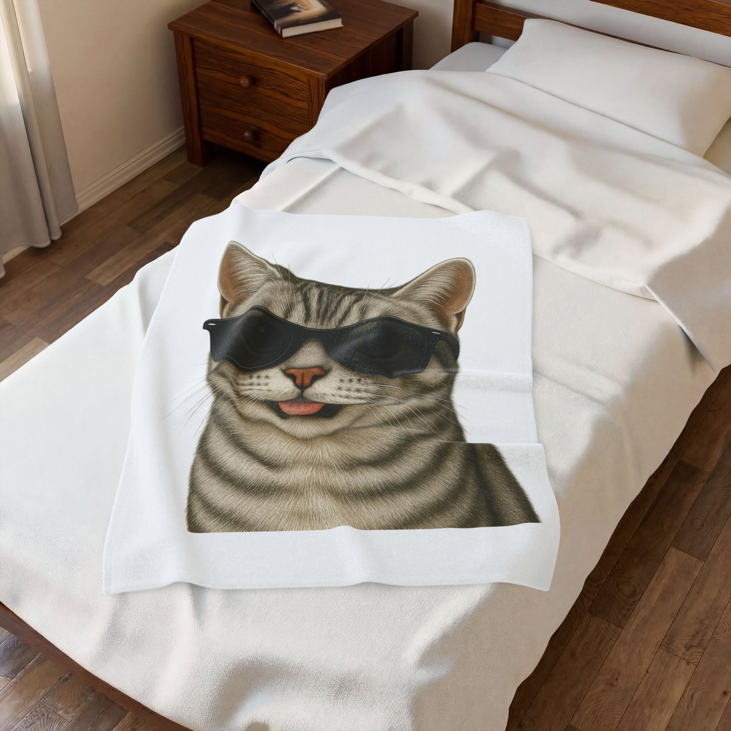 American Shorthair Silver Tabby Wearing Sunglasses - Sherpa Blanket
