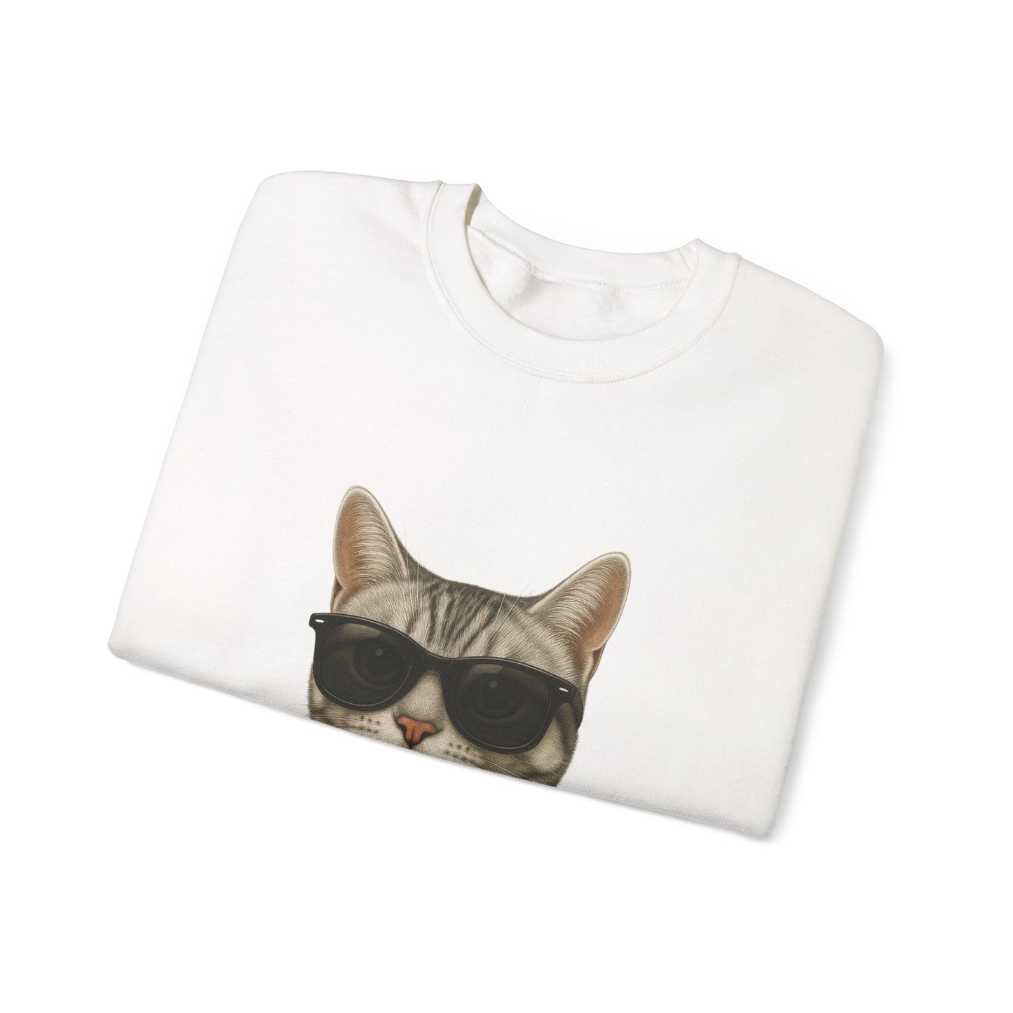 American Shorthair Silver Tabby Wearing Sunglasses - Adult Crewneck Sweatshirt