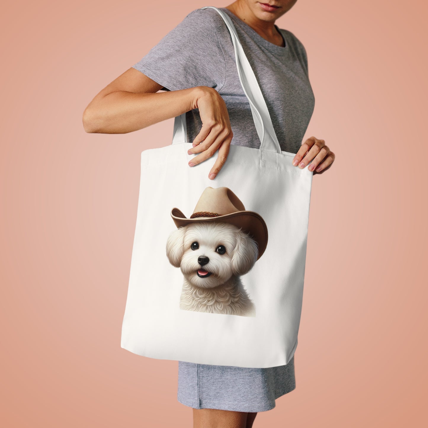 Maltese Wearing a Cowgirl Hat - Cotton Tote Bag