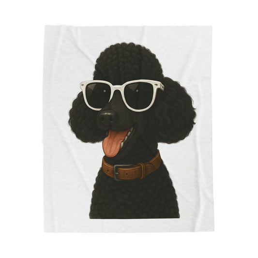 Black Poodle Wearing Sunglasses - Sherpa Blanket