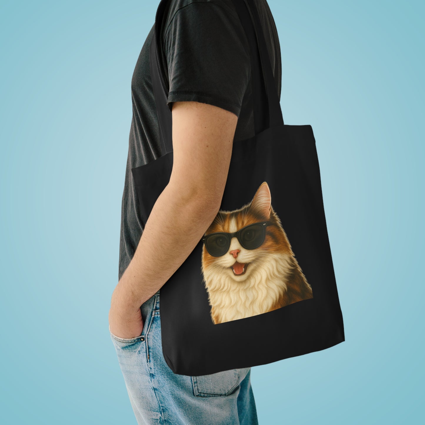 Calico Cat Wearing Sunglasses Cotton Tote Bag
