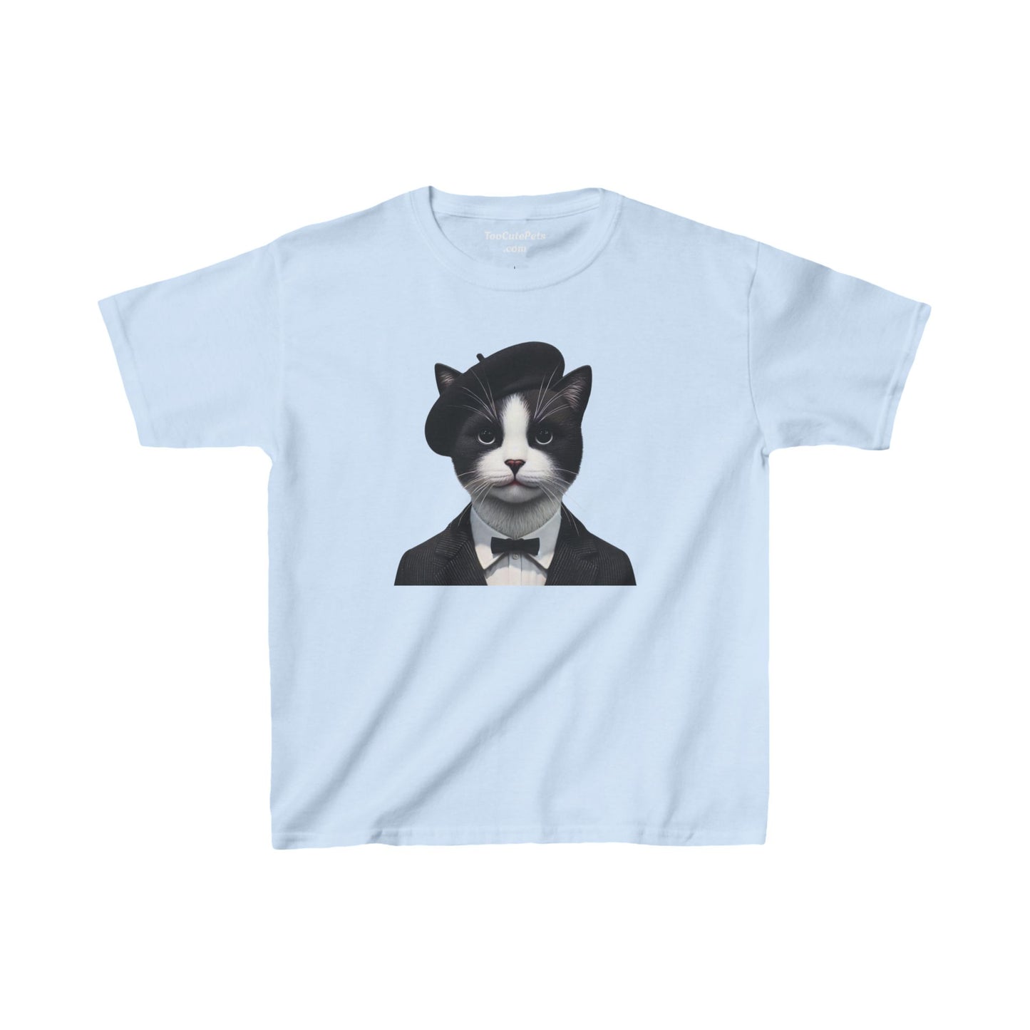 Tuxedo Cat Wearing A Tuxedo an Beret Youth T-Shirt  - Too Cute Pets