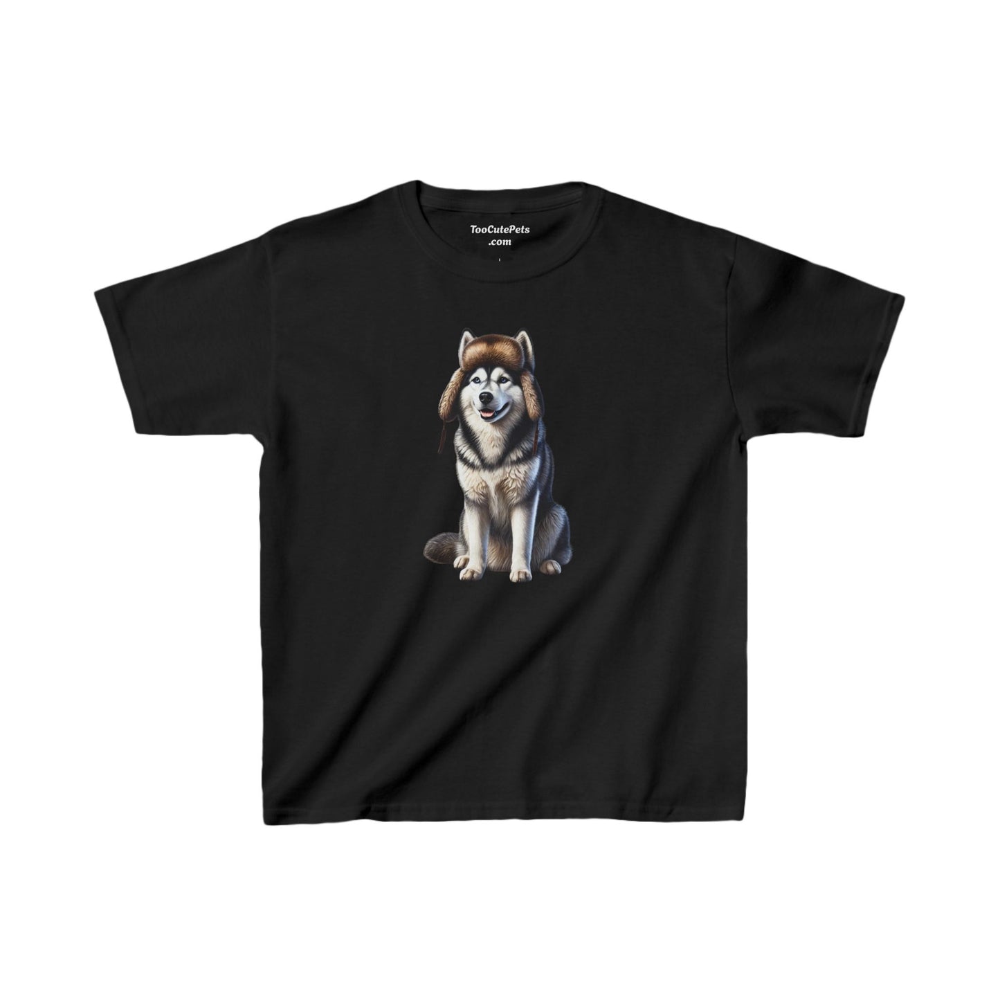 Husky Wearing Fur Trappers Hat - Youth T-shirt - Too Cute Pets