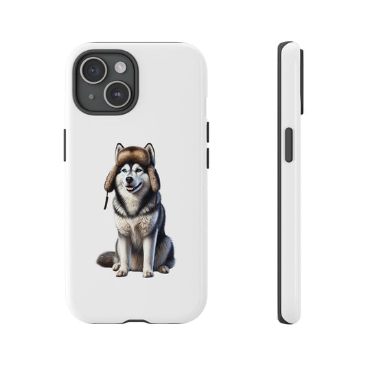 Husky Wearing a Fur Hunter Hat - Tough Phone Case