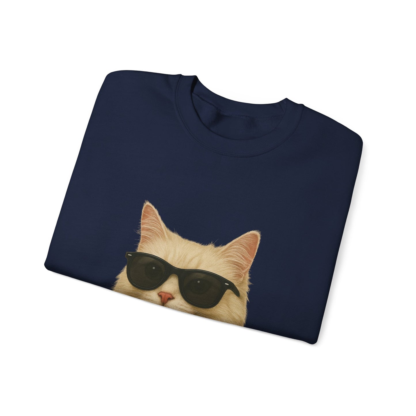 Cream Longhair Cat Wearing Sunglasses - Adult Crewneck Sweatshirt