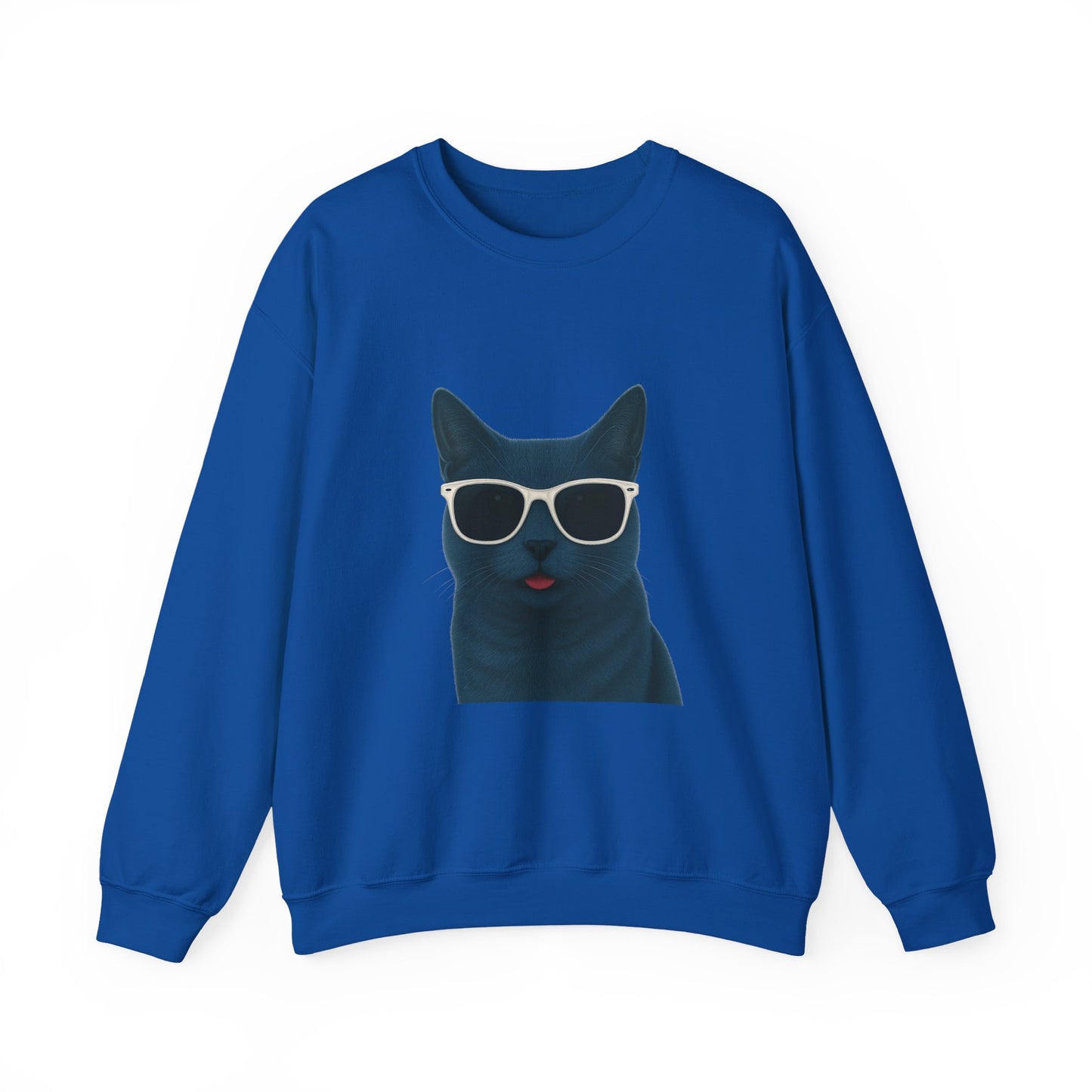 Russian Blue Cat Wearing Sunglasses - Adult Crewneck Sweatshirt