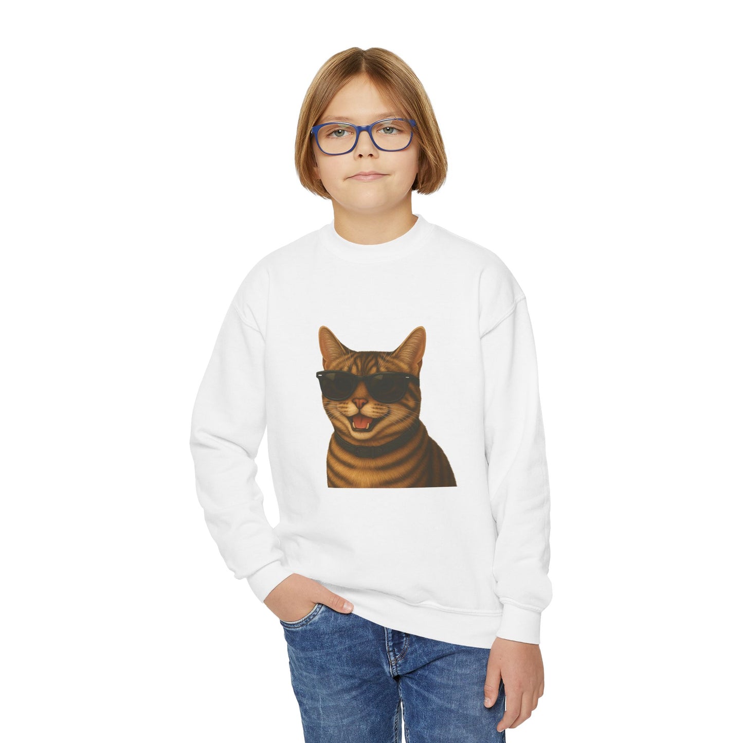 Domestic Shorthaired Tabby Cat Wearing Sunglasses - Youth Sweatshirt