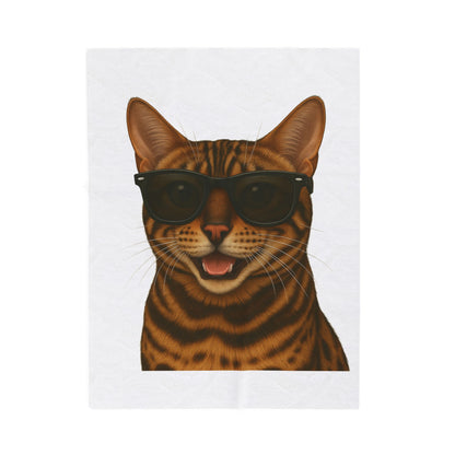 Bengal Cat Wearing Sunglasses - Sherpa Blanket