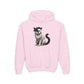 Black and White Cat Wearing A Beret-  Youth Hoodie - Too Cute Peets