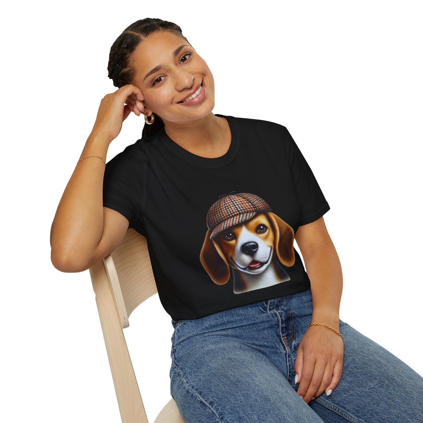 Smiling Beagle Wearing A Deerstalker Hat - Adult T-Shirt - Too Cute Pets