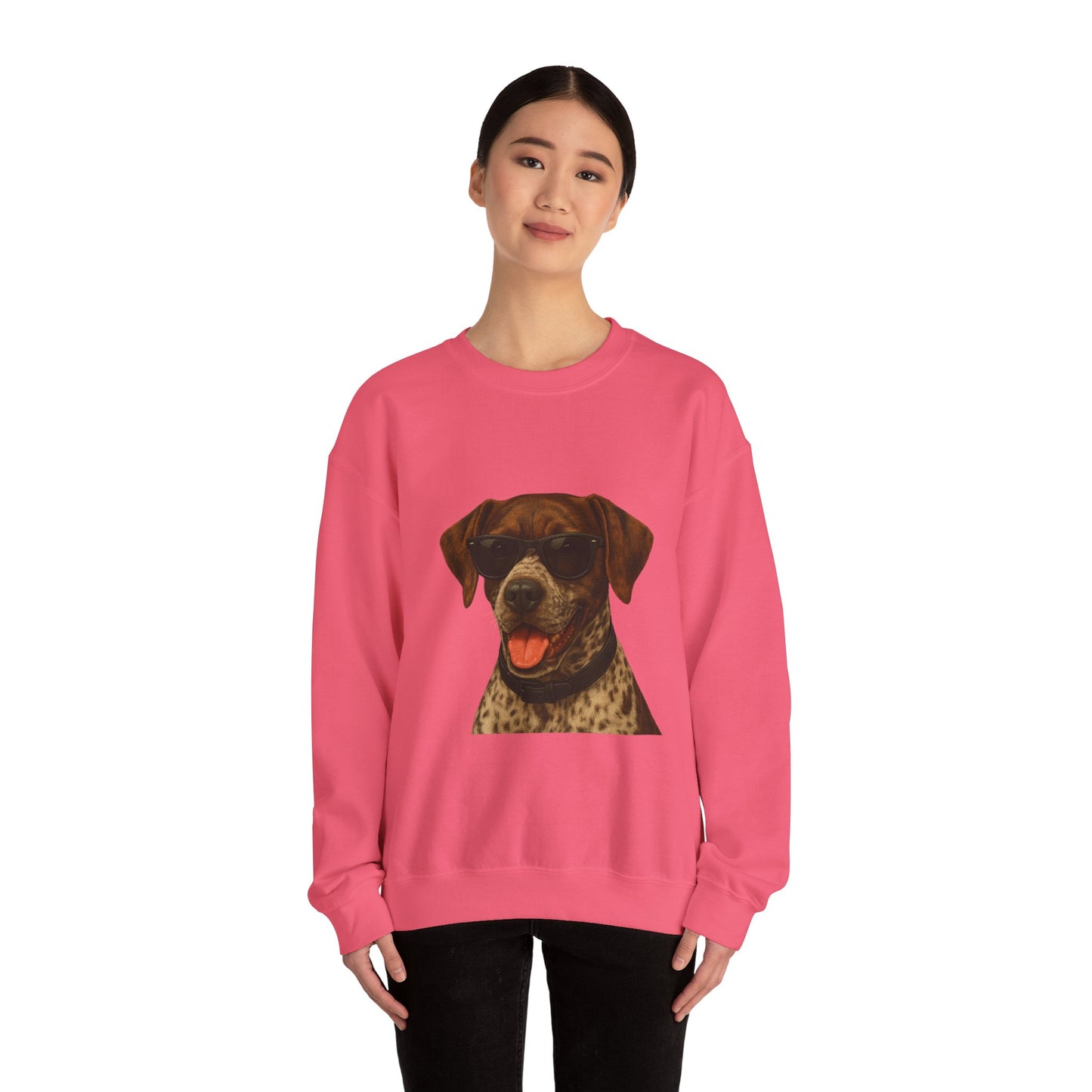 German Shorthaired Pointer Wearing Sunglasses - Adult Crewneck Sweatshirt
