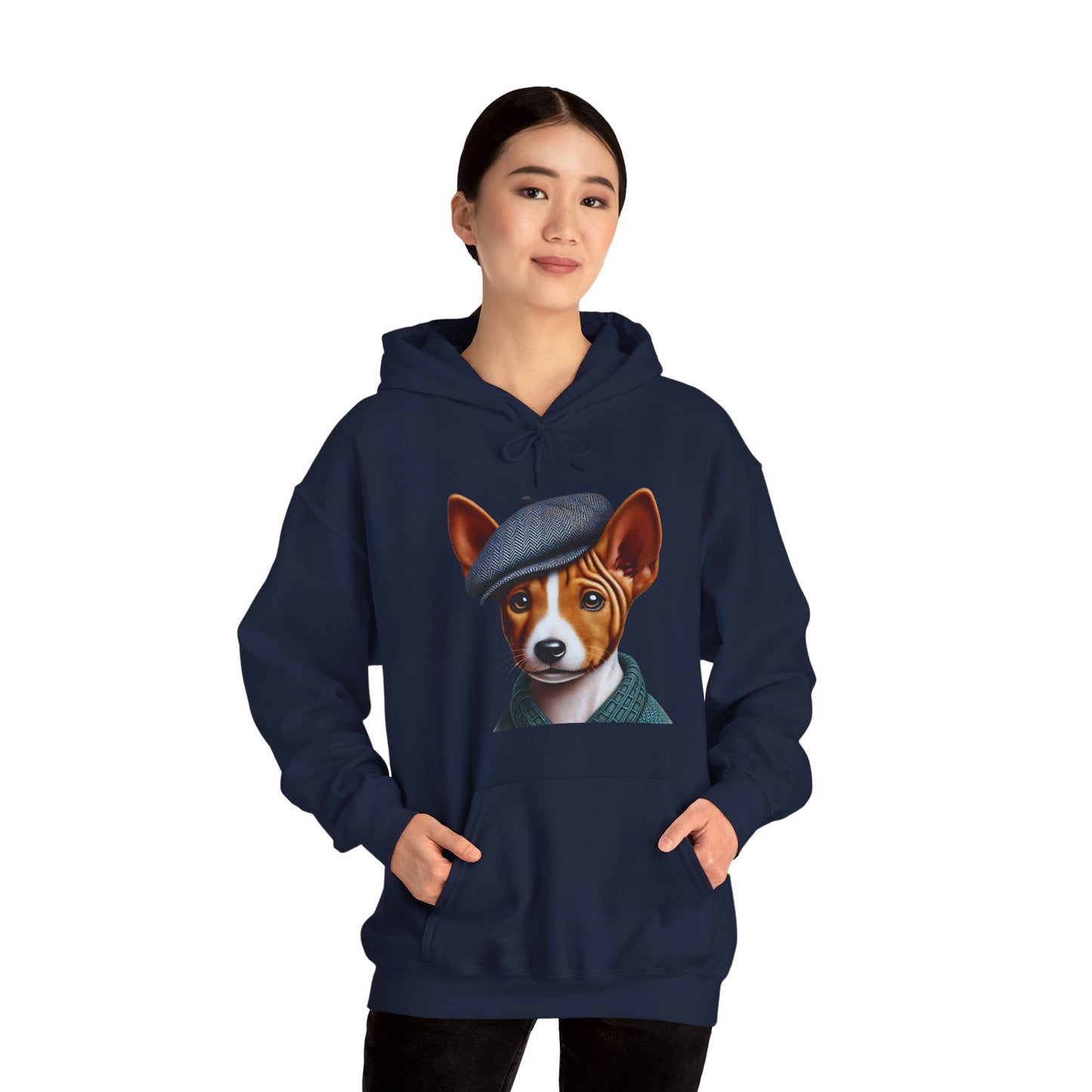 Cute Basenji Pup Wearing A Tweed Flat Cap - Adult Hoodie - Too Cute Pets