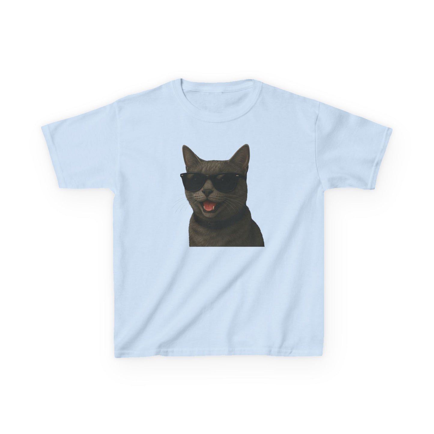 Gray Cat Wearing Sunglasses Kids Tee