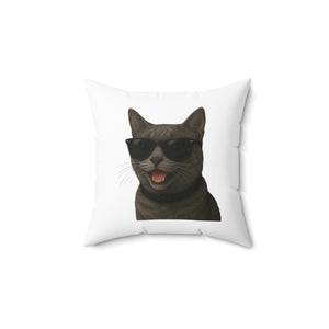 Gray Cat Wearing Sunglasses - Throw Pillow