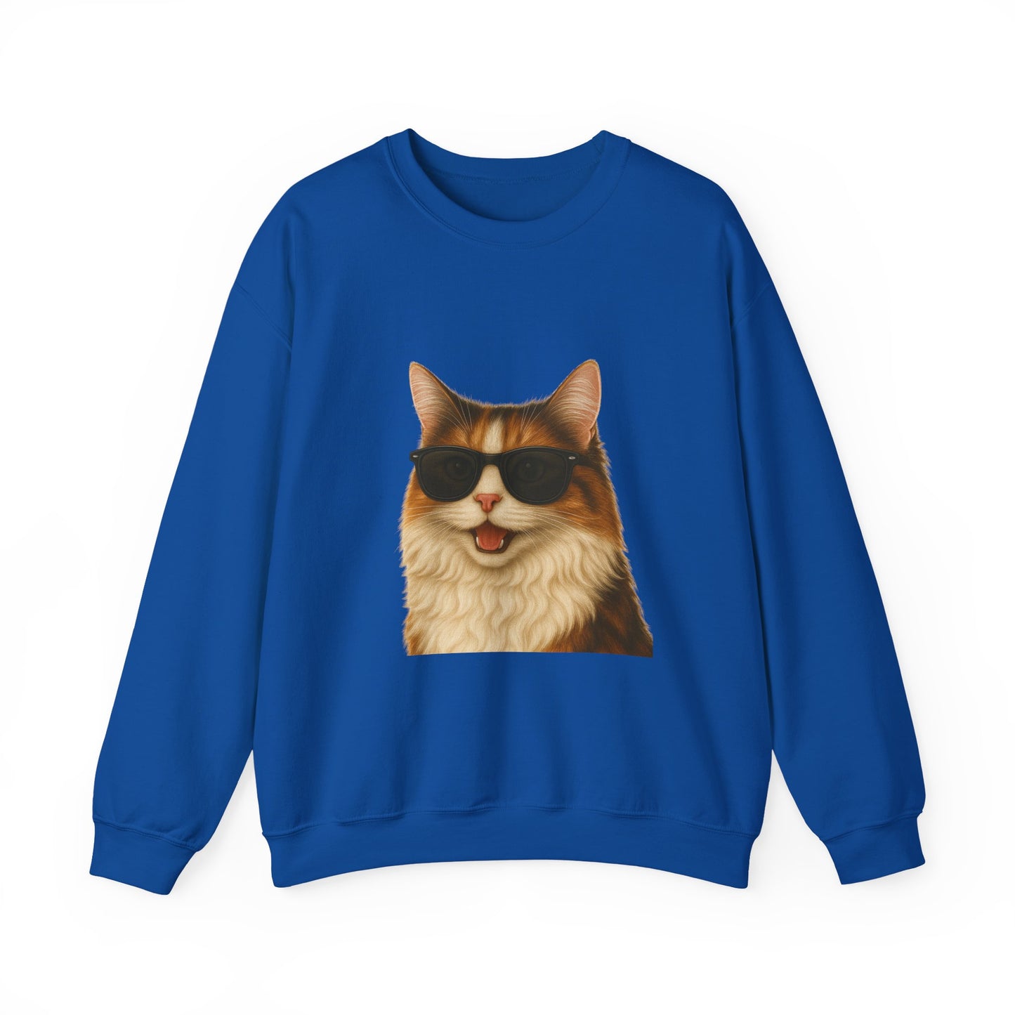Calico Cat Wearing Sunglasses - Adult Crewneck Sweatshirt