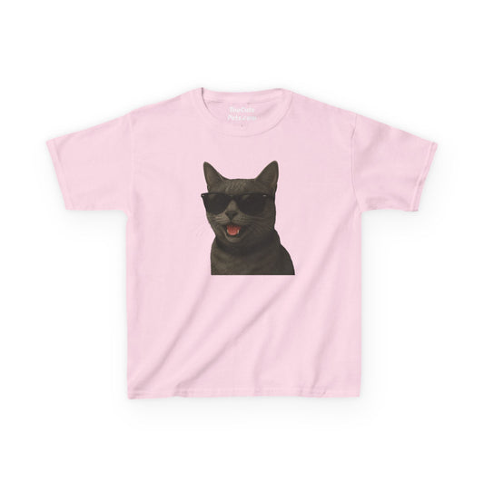 Gray Domestic Shorthaired Cat Wearing Sunglasses Kids Tee