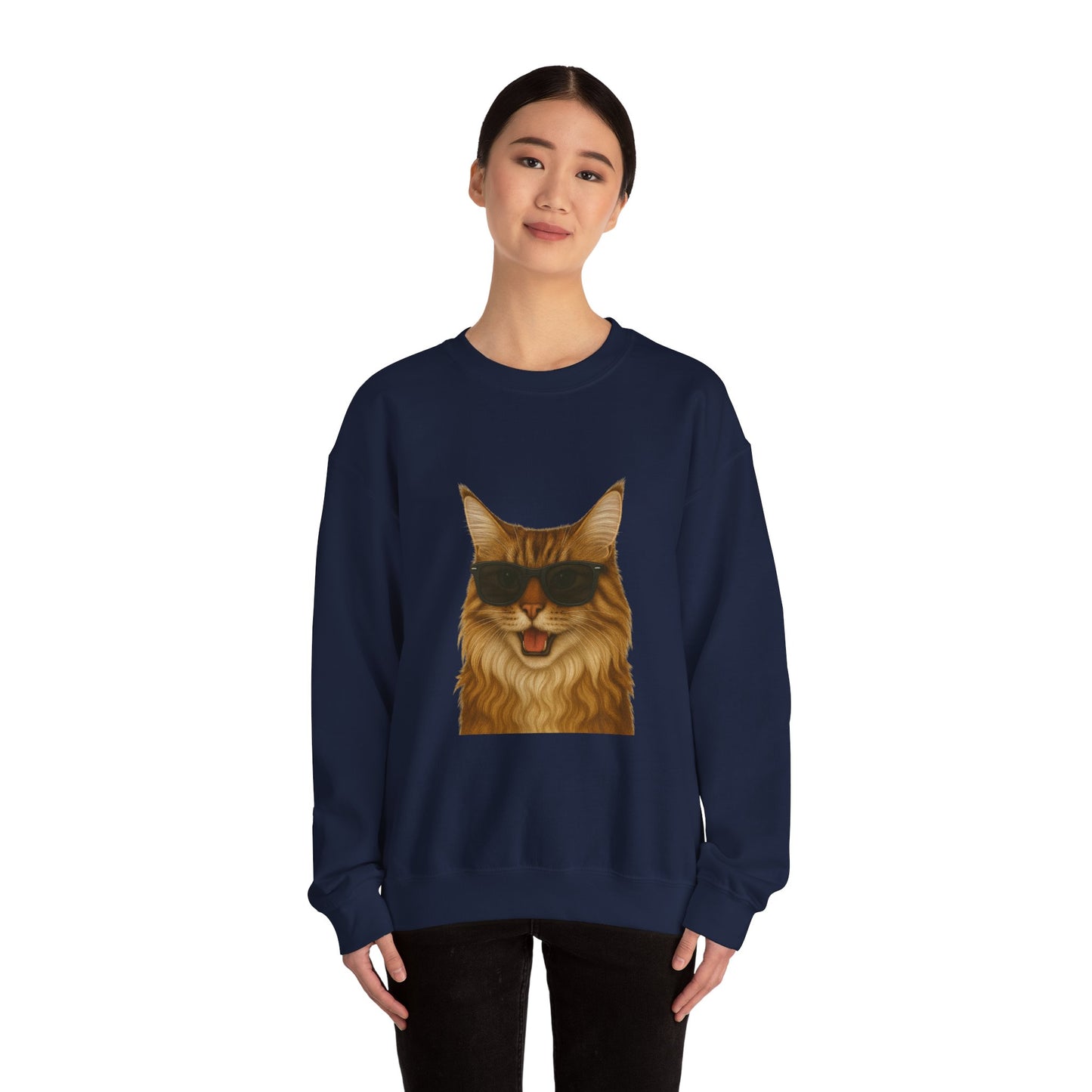 Maine Coon Wearing Sunglasses - Adult Crewneck Sweatshirt
