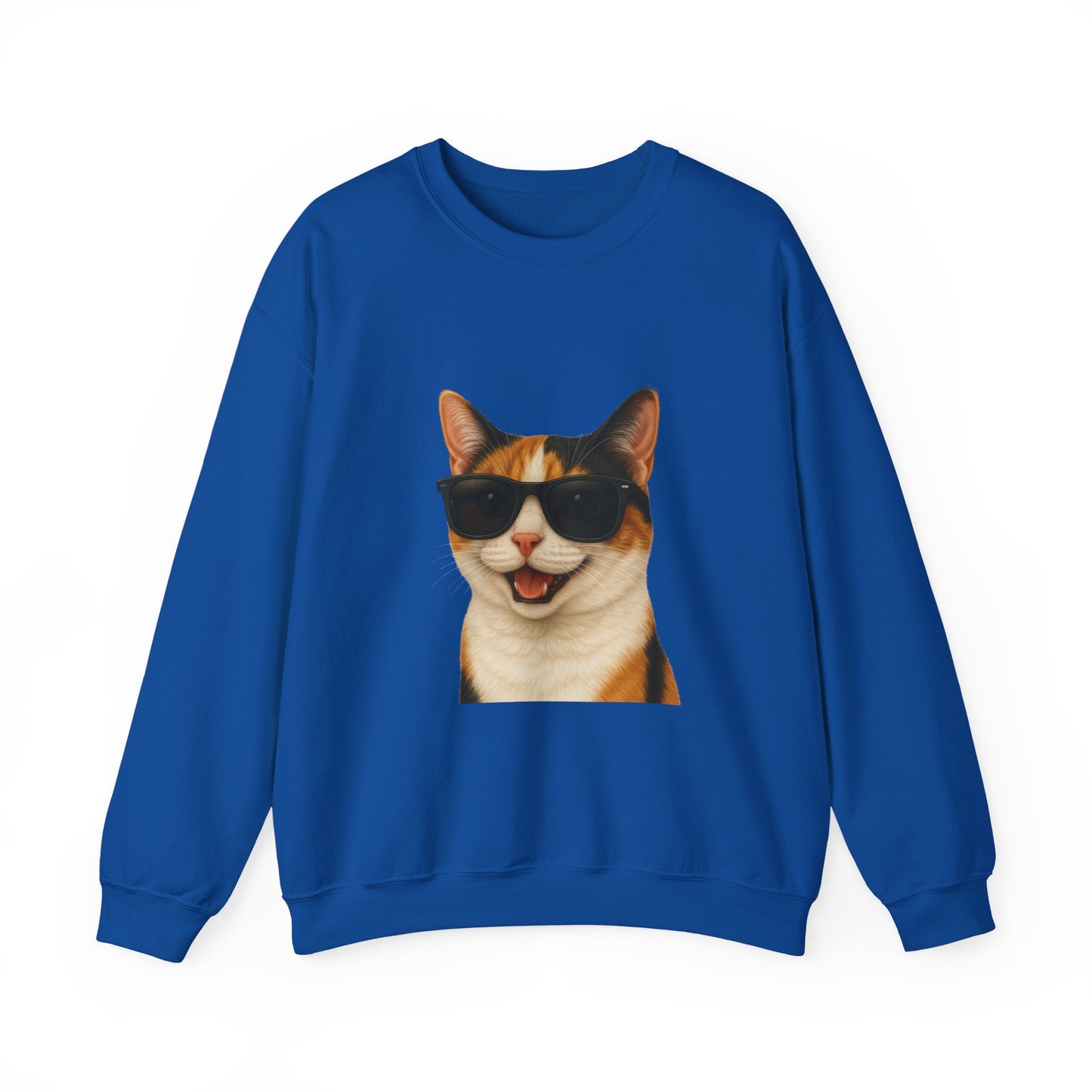 Calico Shorthair Cat Wearing Sunglasses - Adult Crewneck Sweatshirt