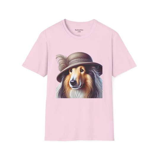 Collie Wearing Cloche Hat - Adult T-Shirt - Too Cute Pets