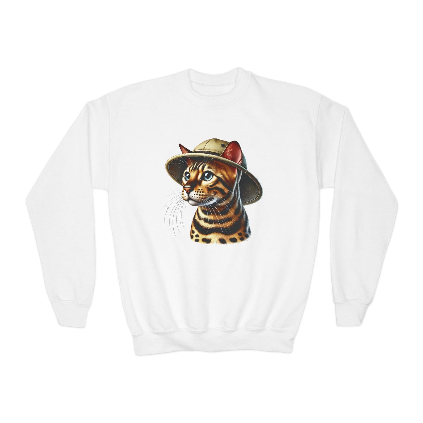 Bengal Cat Safari Hat - Youth Sweatshirt - Too Cute Pets