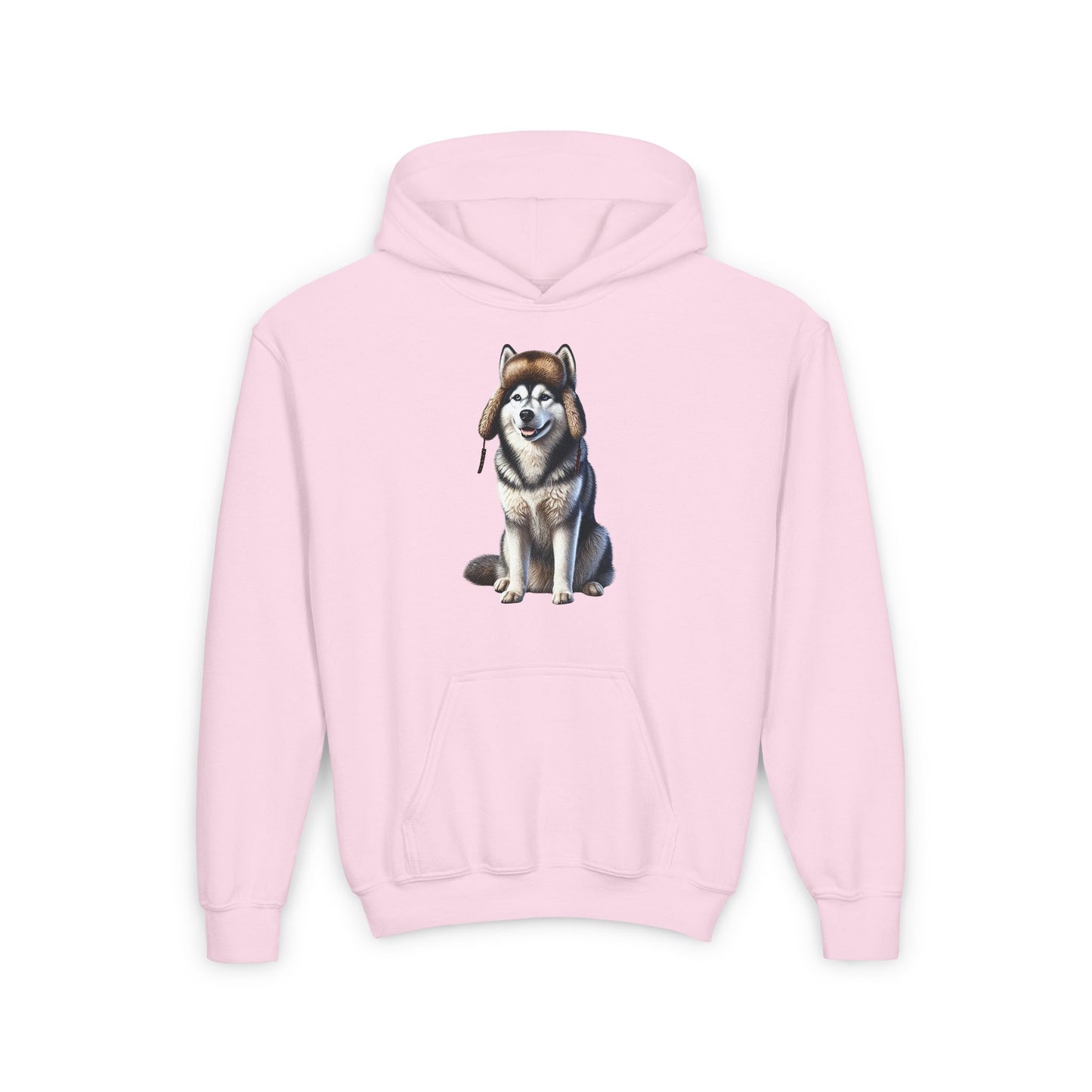 Husky Wearing Fur Trappers Hat - Youth Hoodie - Too Cute Pets