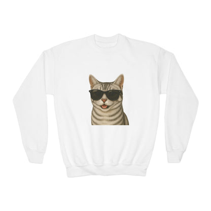 American Shorthair Silver Tabby Cat Wearing Sunglasses - Youth Sweatshirt
