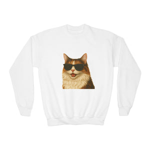 Domestic Longhaired Calico Cat Wearing Sunglasses - Youth Sweatshirt
