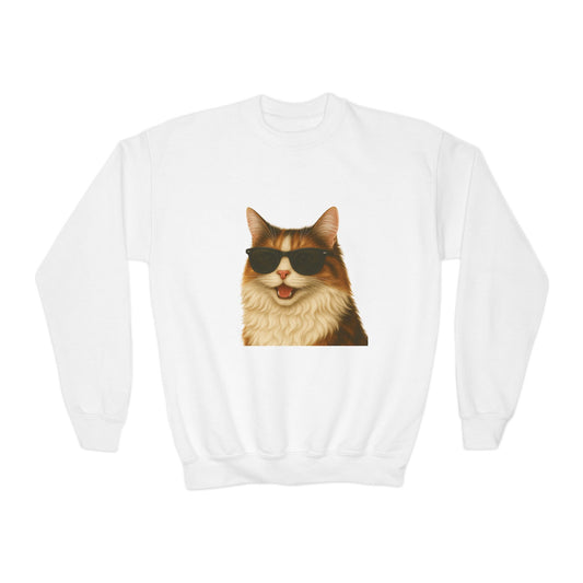 Domestic Longhaired Calico Cat Wearing Sunglasses - Youth Sweatshirt