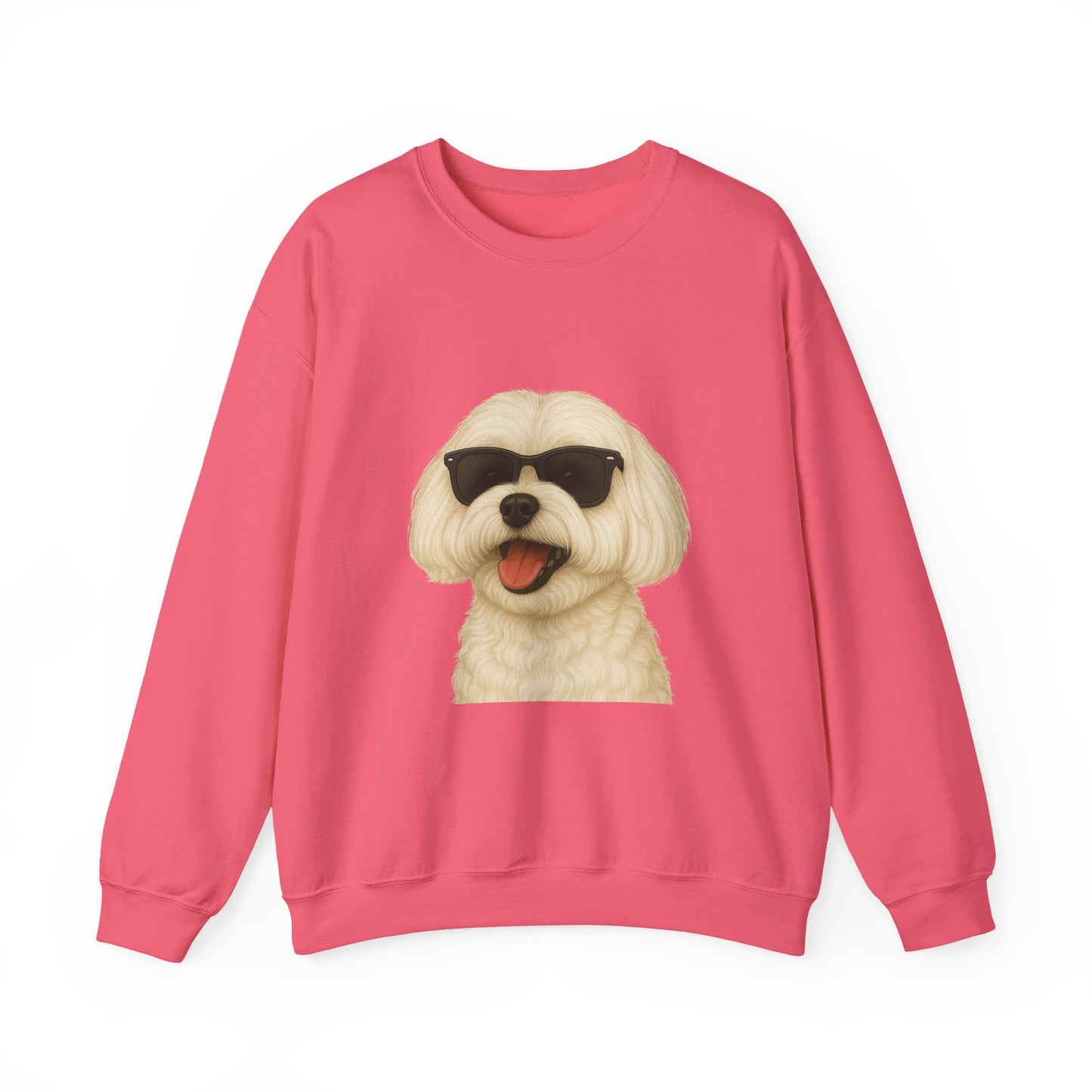Maltese Wearing Sunglasses - Adult Crewneck Sweatshirt