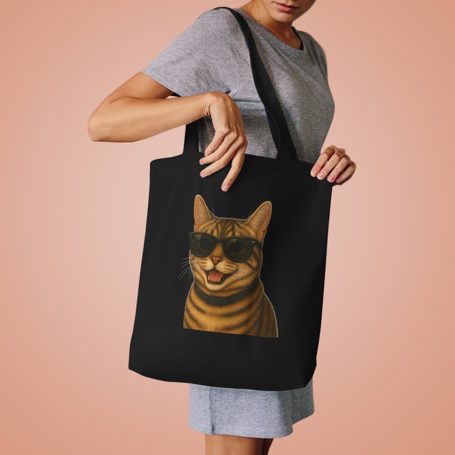 Tabby Cat Wearing Sunglasses Cotton Tote Bag