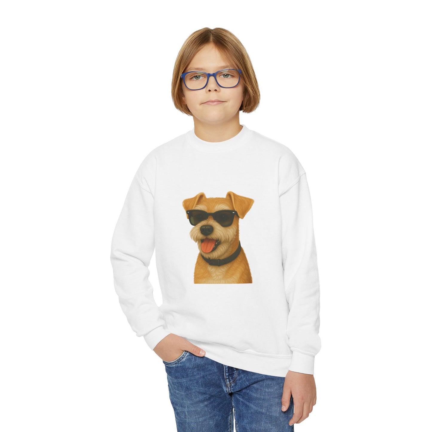 Miniature Schnauzer Wearing Sunglasses - Youth Crewneck Sweatshirt