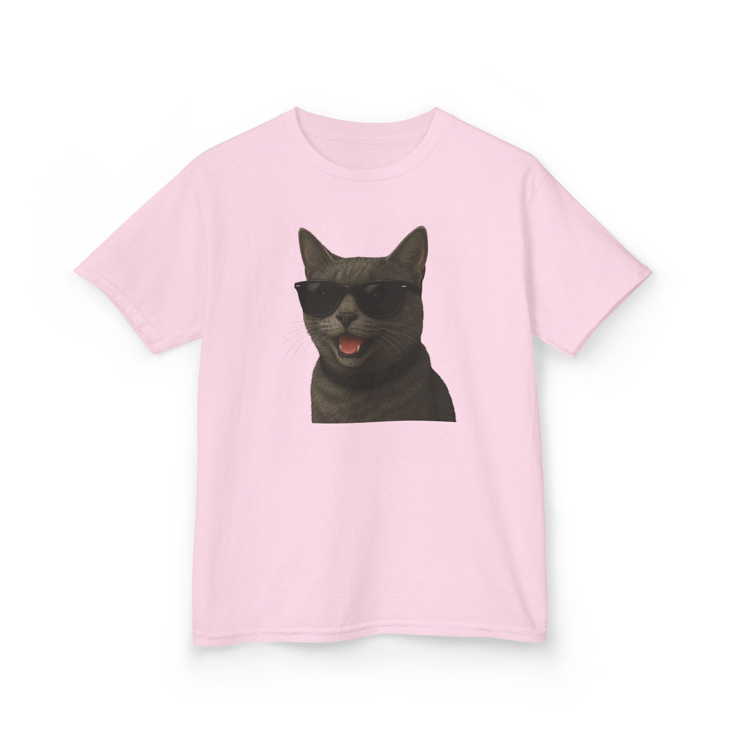 Gray Cat Wearing Sunglasses Kids Tee