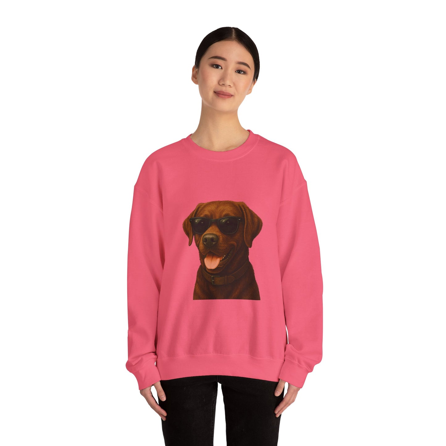 Brown Labrador Retriever Wearing Sunglasses - Adult Crewneck Sweatshirt