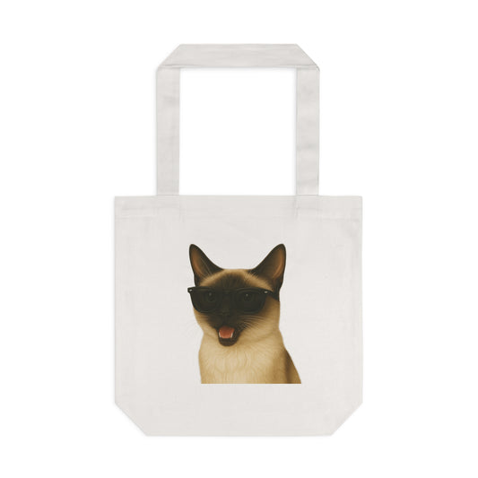 Siamese Cat Wearing Sunglasses Cotton Tote Bag