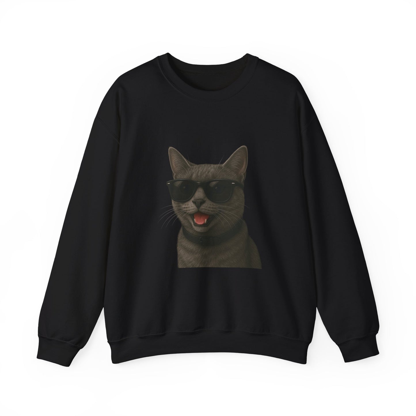 Gray Cat Wearing Sunglasses - Adult Crewneck Sweatshirt