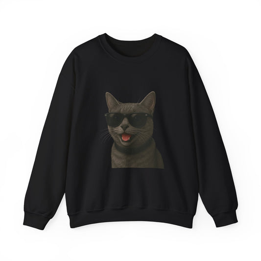 Gray Cat Wearing Sunglasses - Adult Crewneck Sweatshirt