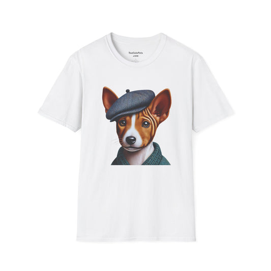 Basenji Pup Wearing Tweed Cap - Adult T-Shirt - Too Cute Pets