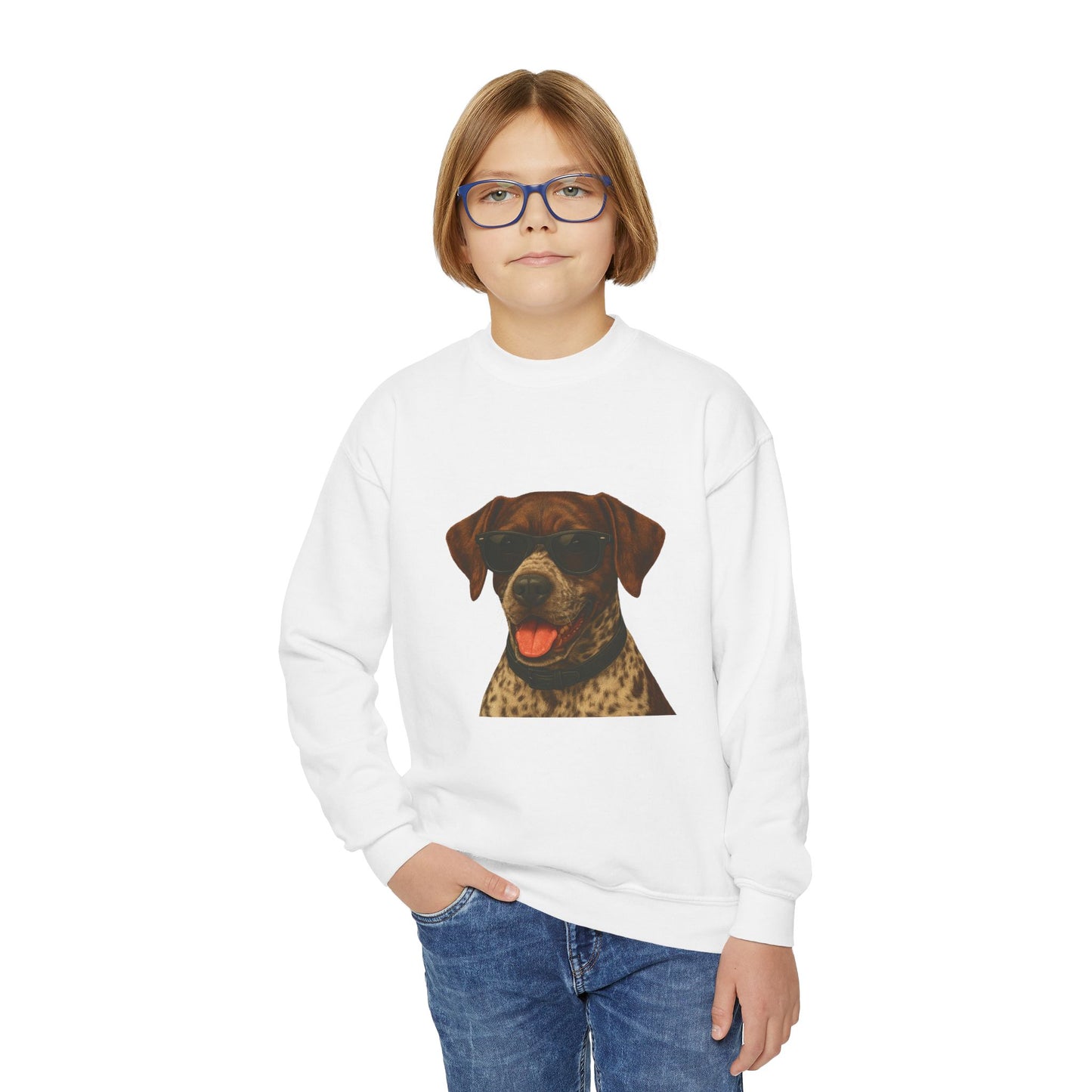 German Shorthaired Pointer Wearing Sunglasses - Youth Crewneck Sweatshirt