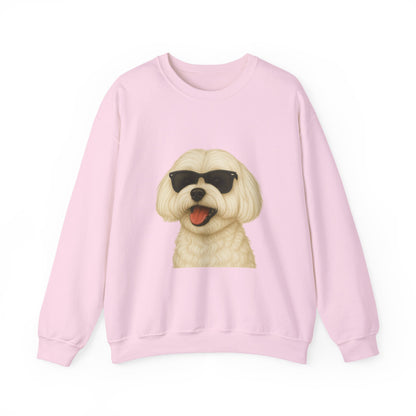 Maltese Wearing Sunglasses - Adult Crewneck Sweatshirt