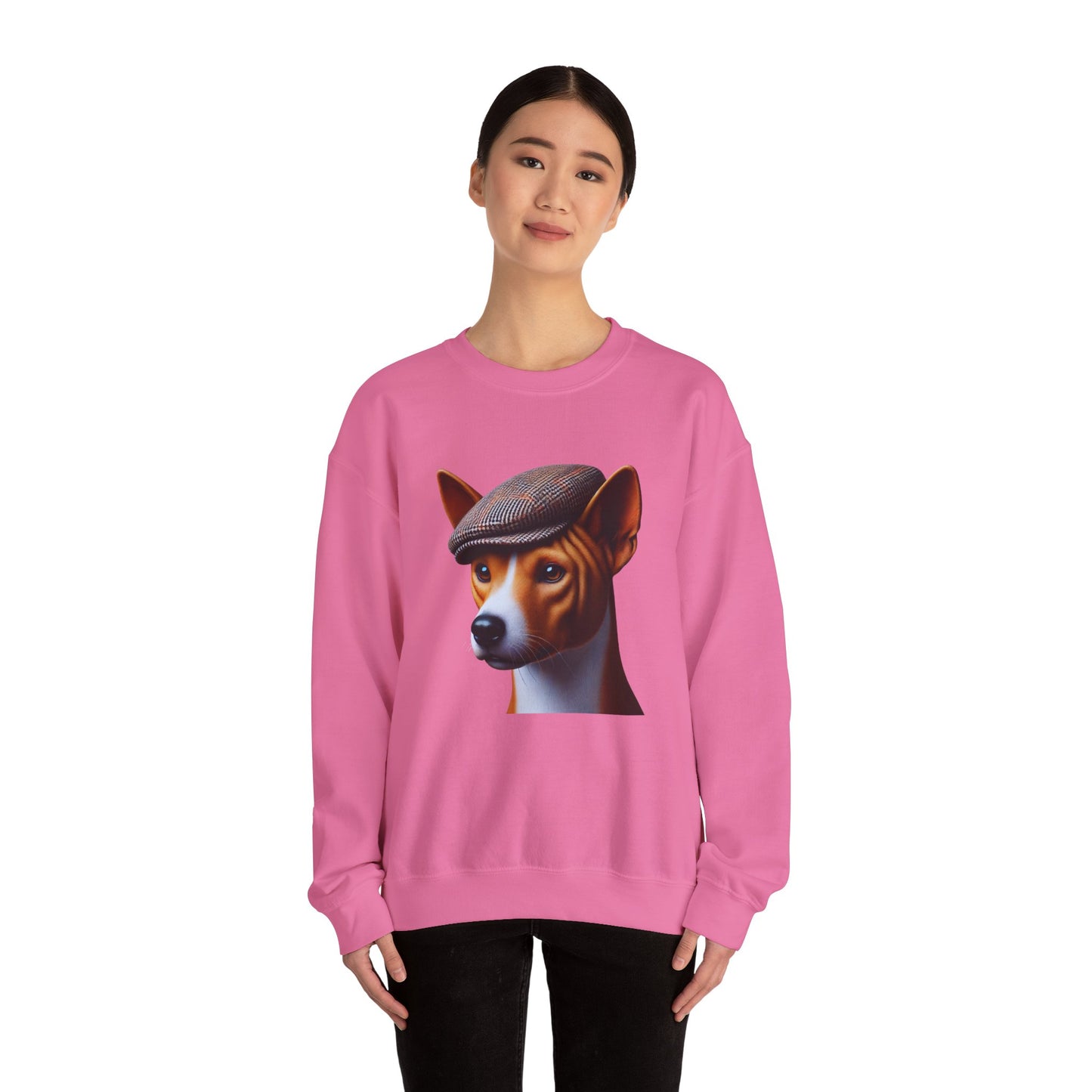 Basenji Wearing Tweed Flat Cap - Adult Crewneck Sweatshirt - Too Cute Pets