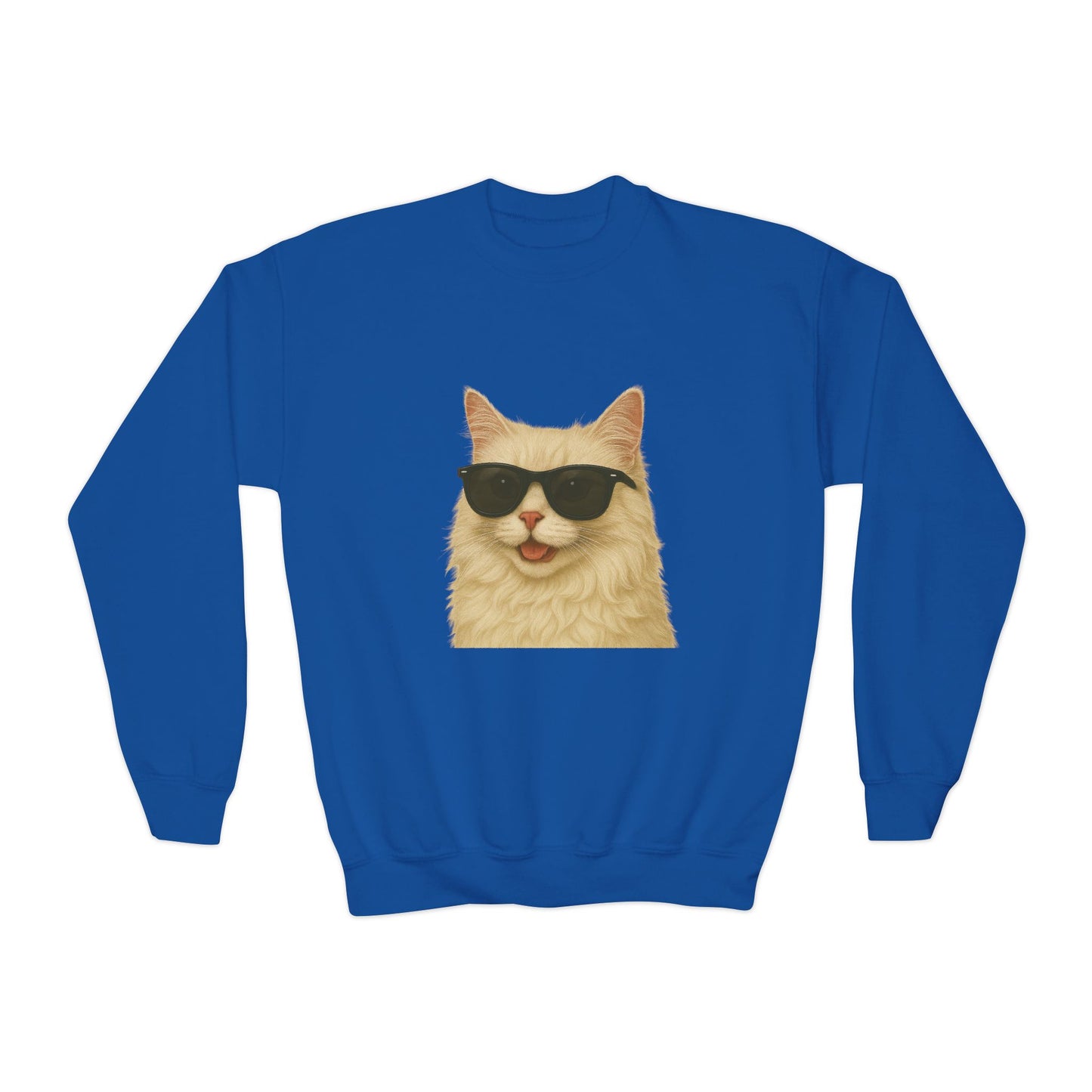Cream Longhair Cat Wearing Sunglasses - Youth Crewneck Sweatshirt
