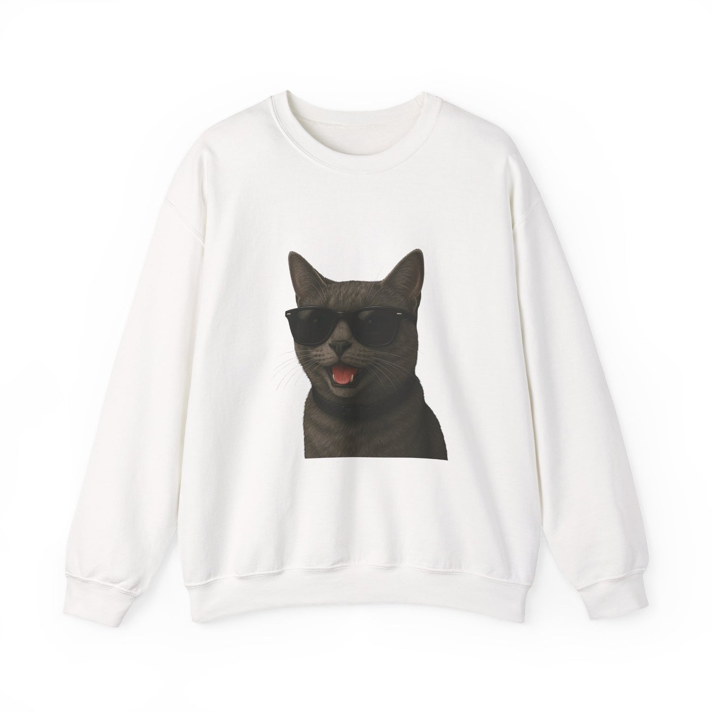 Gray Cat Wearing Sunglasses - Adult Crewneck Sweatshirt