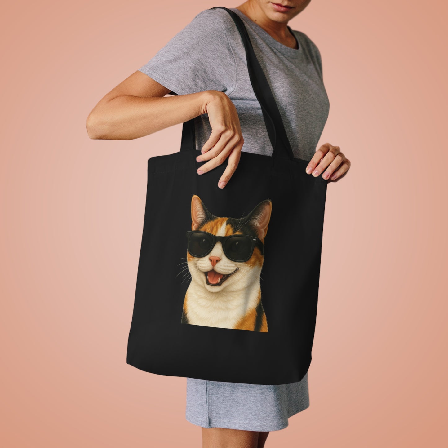 Calico Shorthair Cat Wearing Sunglasses Cotton Tote Bag
