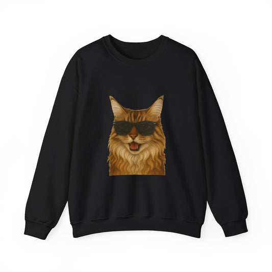 Maine Coon Wearing Sunglasses - Adult Crewneck Sweatshirt