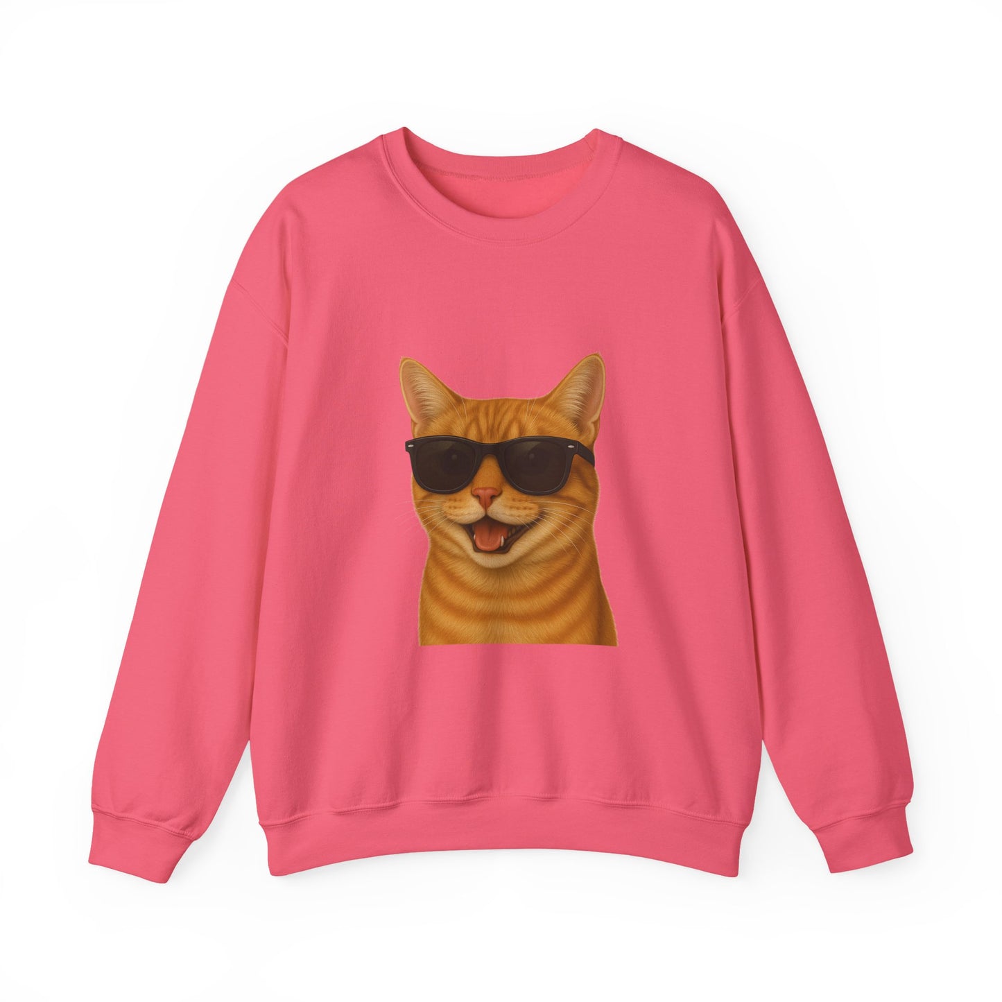 Orange Tabby Cat Wearing Sunglasses - Adult Crewneck Sweatshirt