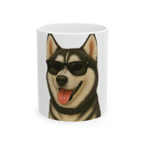 Siberian Husky Wearing Sunglasses Ceramic Mug