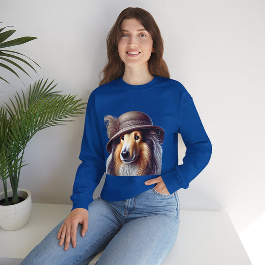 Collie Wearing Cloche Hat - Adult Crewneck Sweatshirt - Too Cute Pets