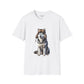 Husky Wearing A Fur Trappers hat- Adult T-Shirt - Too Cute Pets