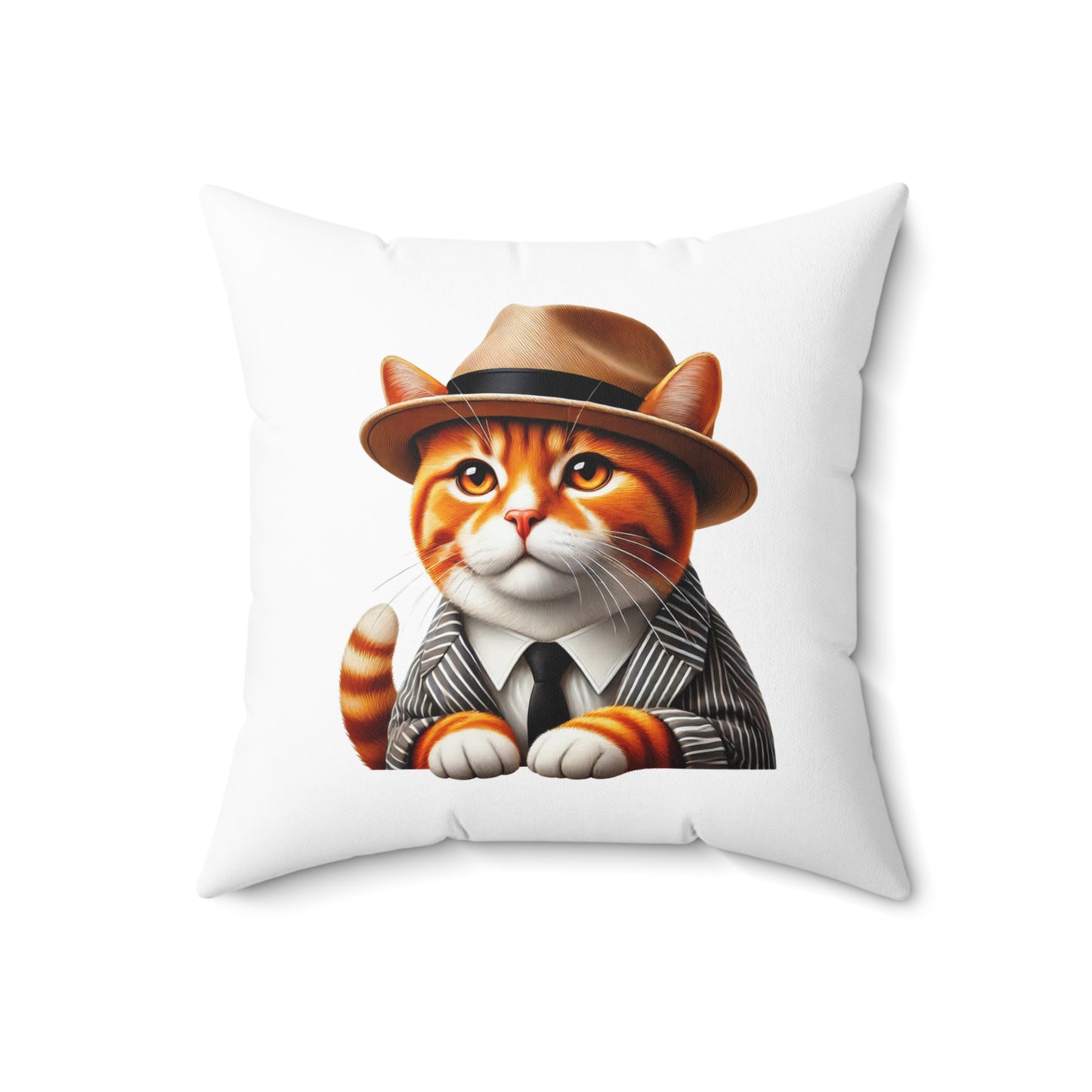 Tabby Cat Wearing a Fedora - Throw Pillow