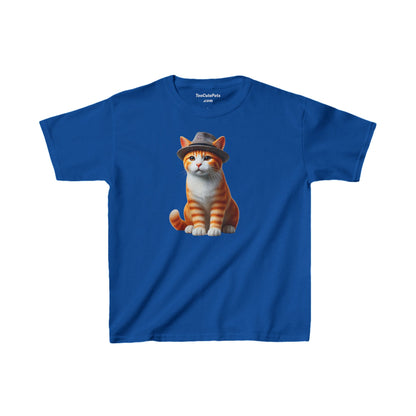 Tabby Kitten Wearing Fedora Hat Youth T-Shirt - Too Cute Pets